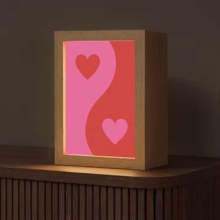Minimalistisch - Rood - Roze - Hartjes Light Box met kabel (Tafellamp) klein -z3d_website