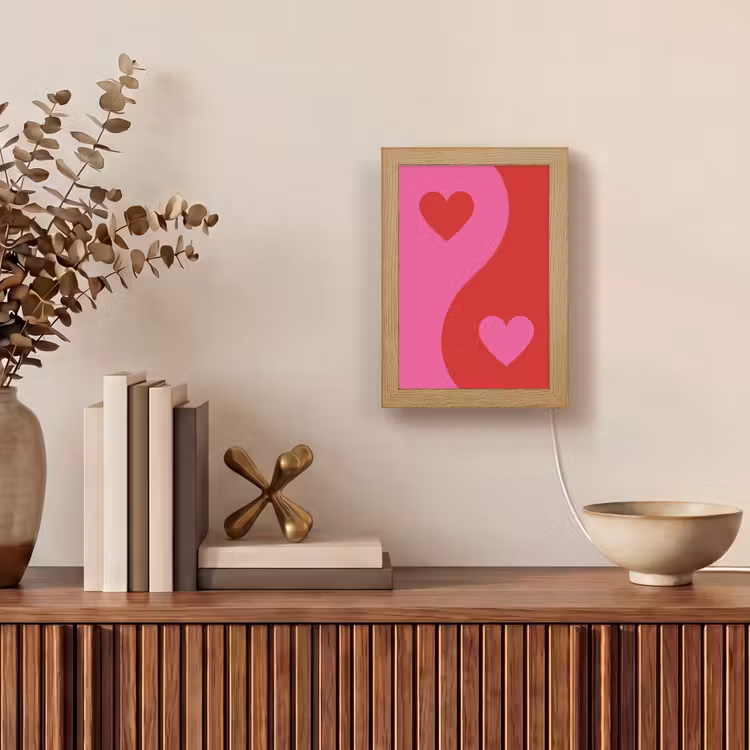 Minimalistisch - Rood - Roze - Hartjes Light Box met kabel (Tafellamp) klein -sfeer2