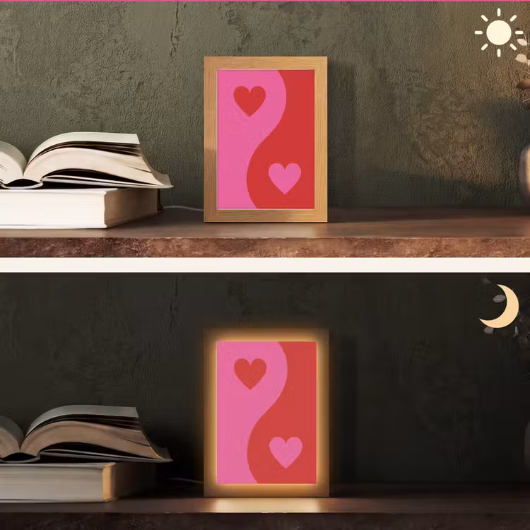 Minimalistisch - Rood - Roze - Hartjes Light Box met kabel (Tafellamp) klein -sfeer3