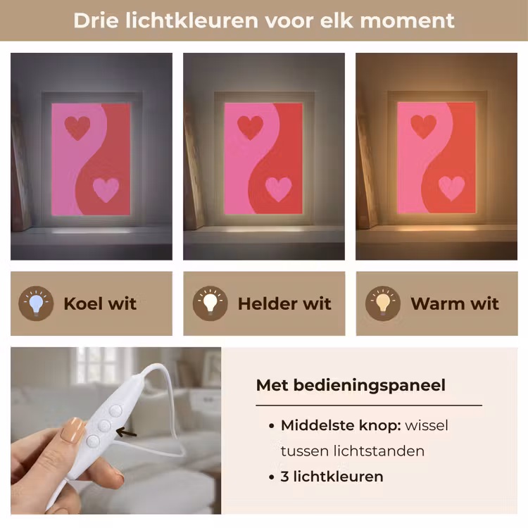 Minimalistisch - Rood - Roze - Hartjes Light Box met kabel (Tafellamp) klein -USP_lichtkleurNL