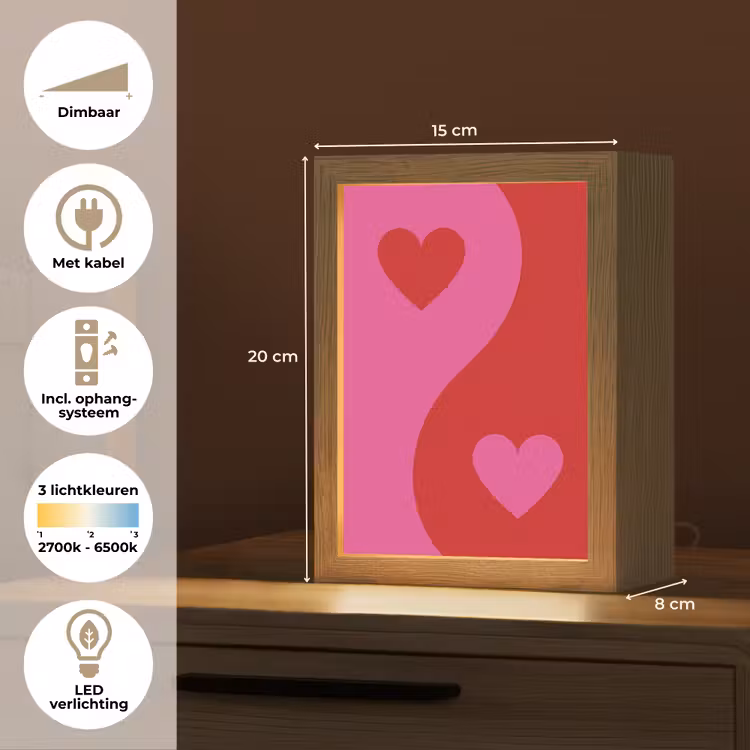 Minimalistisch - Rood - Roze - Hartjes Light Box met kabel (Tafellamp) klein -USP_NL