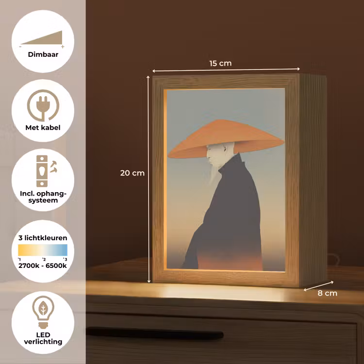 Minimalistisch - Silhouet - Oranje Light Box met kabel (Tafellamp) klein -USP_NL