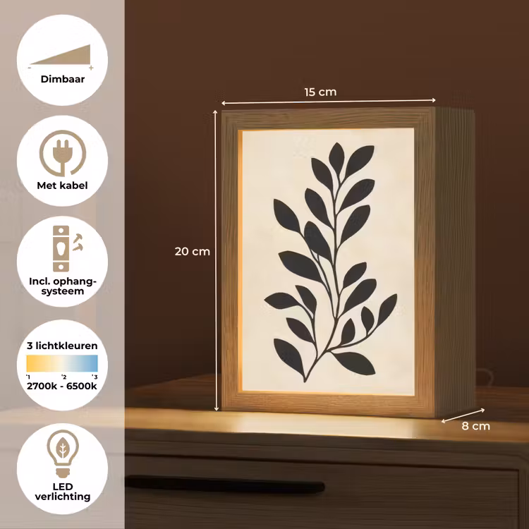 Minimalistisch - Tak - Bladeren - Zwart Light Box met kabel (Tafellamp) klein -USP_NL