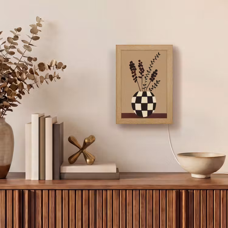 Minimalistisch - Vaas - Bloemen - Bruin Light Box met kabel (Tafellamp) klein -sfeer2