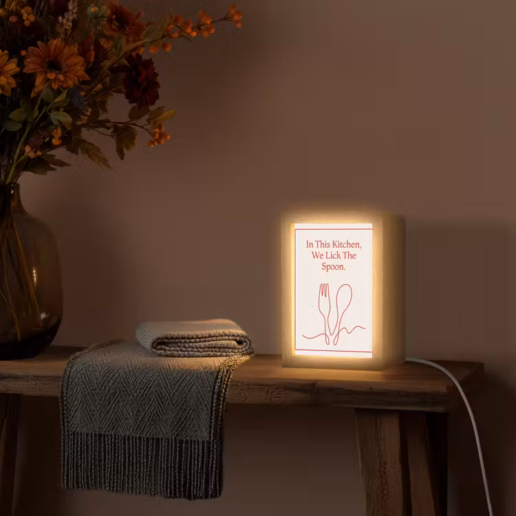 Minimalistisch - Vork - Lepel - Lijntekening Light Box met kabel (Tafellamp) klein -sfeer4