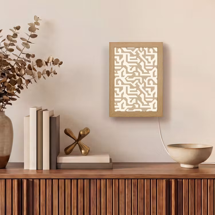 Modern - Abstract - Beige Light Box met kabel (Tafellamp) klein 925 -sfeer2