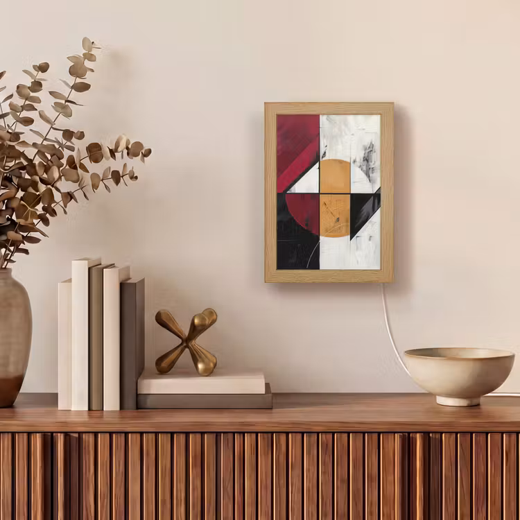 Modern - Abstract - Geometrisch - Rood - Industrieel Light Box met kabel (Tafellamp) klein -sfeer2