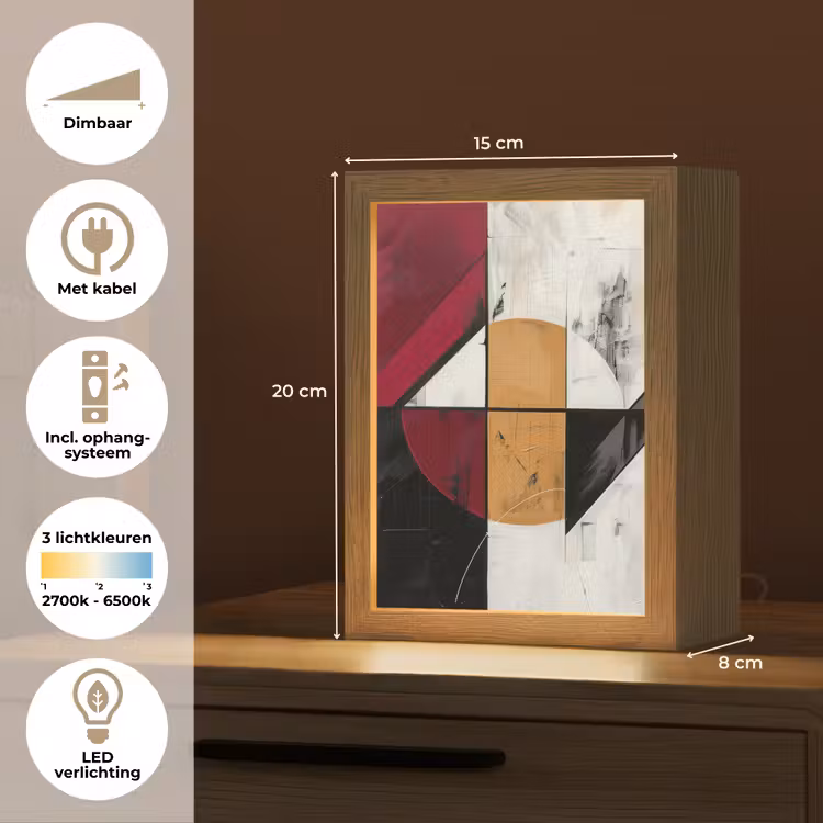 Modern - Abstract - Geometrisch - Rood - Industrieel Light Box met kabel (Tafellamp) klein -USP_NL