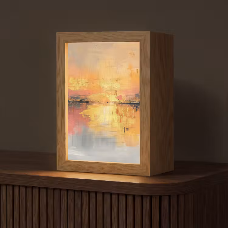 Modern - Abstract - Goud - Roze Light Box met kabel (Tafellamp) klein -z3d_website