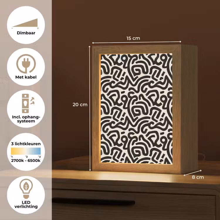 Modern - Abstract - Zwart Light Box met kabel (Tafellamp) klein 925 -USP_NL
