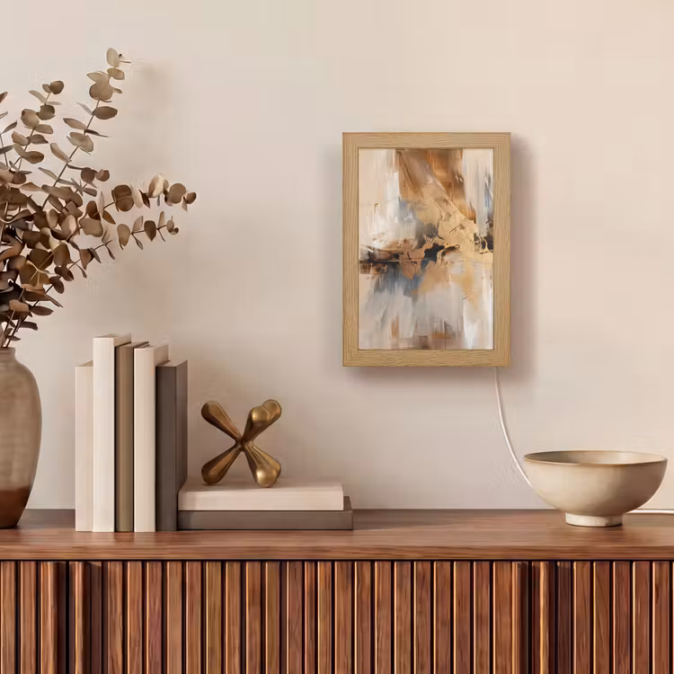 Modern - Bruin - Abstract - Beige Light Box met kabel (Tafellamp) klein -sfeer2