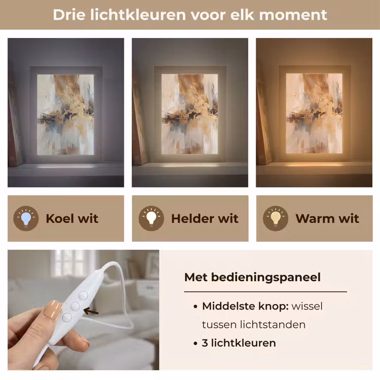 Modern - Bruin - Abstract - Beige Light Box met kabel (Tafellamp) klein -USP_lichtkleurNL