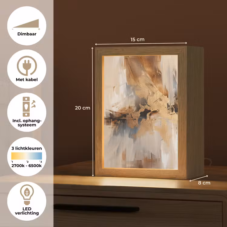 Modern - Bruin - Abstract - Beige Light Box met kabel (Tafellamp) klein -USP_NL