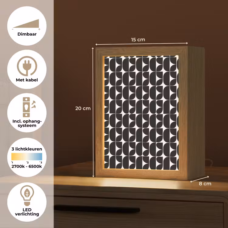 Modern - Geometrisch - Zwart Light Box met kabel (Tafellamp) klein 925 -USP_NL