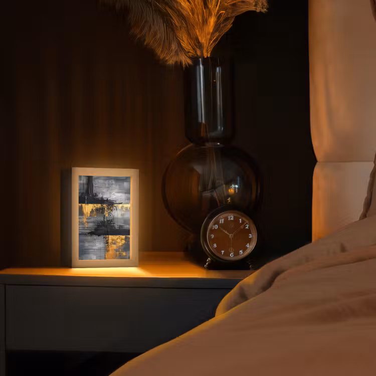 Modern - Goud - Grijs - Patroon Light Box met kabel (Tafellamp) klein -sfeer1