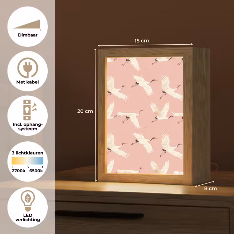 Modern - Kraanvogels - Roze Light Box met kabel (Tafellamp) klein 925 -USP_NL