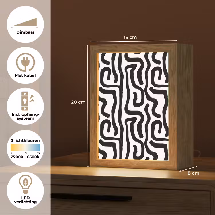 Modern - Lijnen - Zwart Light Box met kabel (Tafellamp) klein 925 -USP_NL