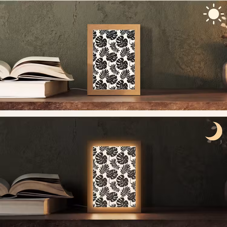Modern - Monstera - Zwart Light Box met kabel (Tafellamp) klein 925 -sfeer3