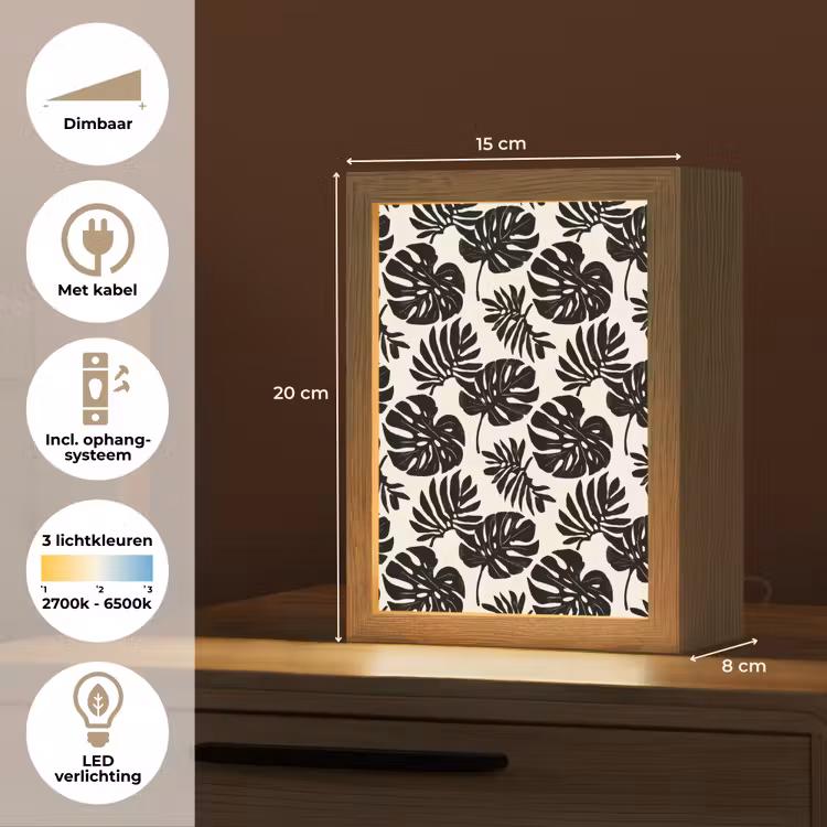 Modern - Monstera - Zwart Light Box met kabel (Tafellamp) klein 925 -USP_NL
