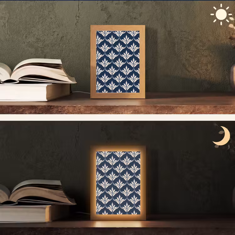 Modern - Ontwerp - Blauw Light Box met kabel (Tafellamp) klein 925 -sfeer3