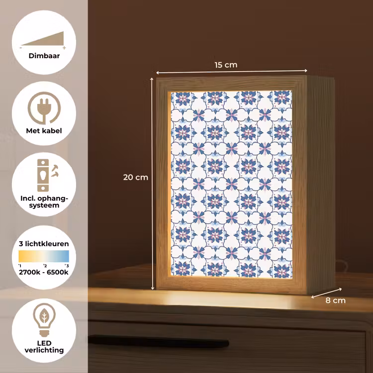 Modern - Patroon - Blauw - Roze Light Box met kabel (Tafellamp) klein 925 -USP_NL