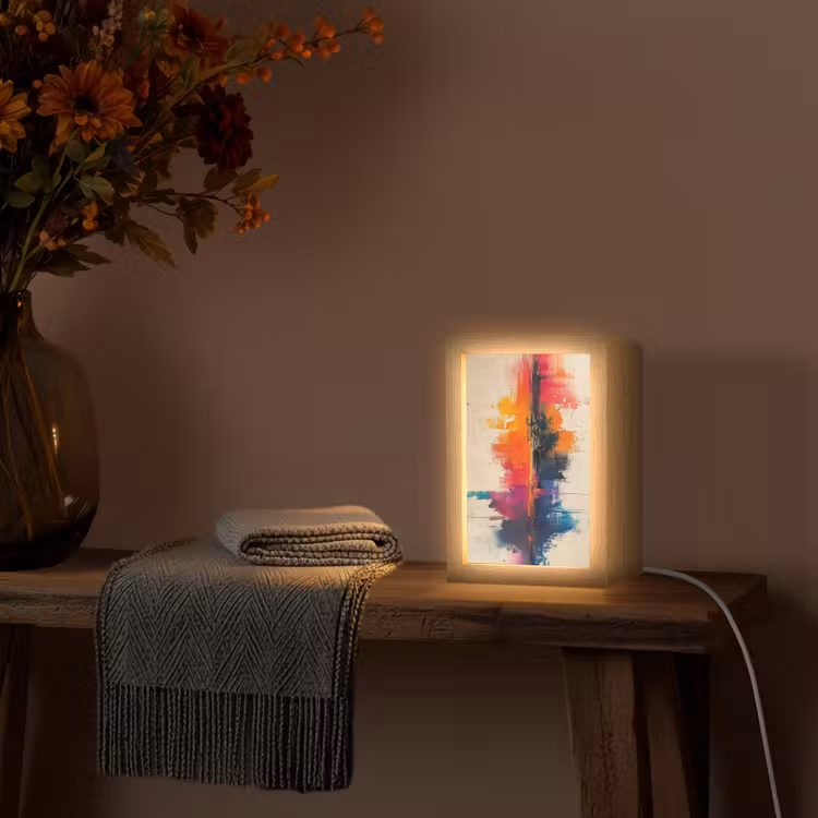 Modern - Verf - Kunst - Kleurrijk Light Box met kabel (Tafellamp) klein -sfeer4