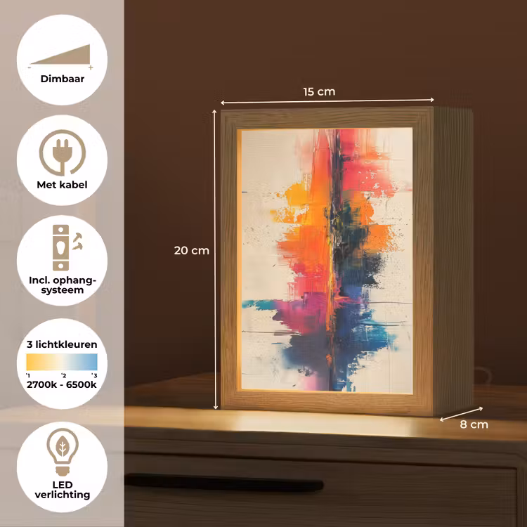 Modern - Verf - Kunst - Kleurrijk Light Box met kabel (Tafellamp) klein -USP_NL