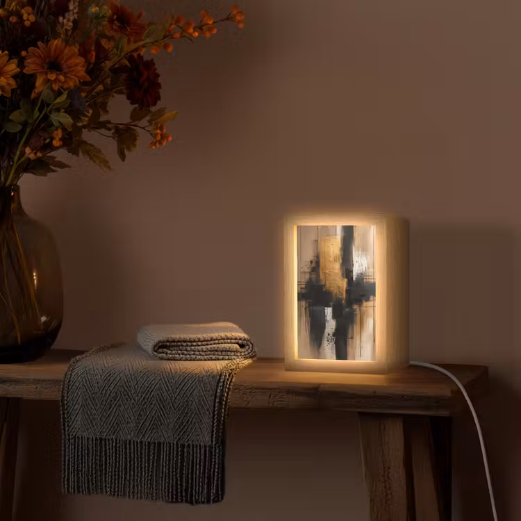 Modern - Zwart - Goud - Verf Light Box met kabel (Tafellamp) klein -sfeer4