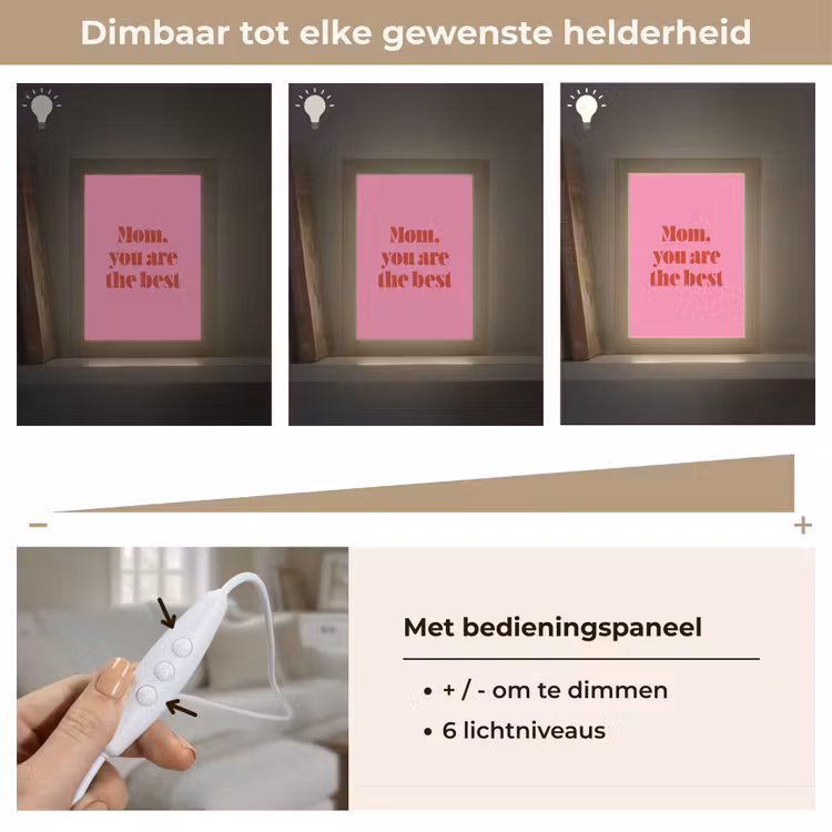 Moeder - Boodschap -Roze Light Box met kabel (Tafellamp) klein -USP_dimbaarNL