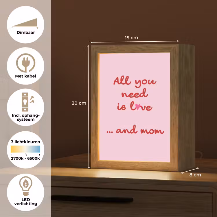 Moeder - Love - Tekst - Rood Light Box met kabel (Tafellamp) klein -USP_NL