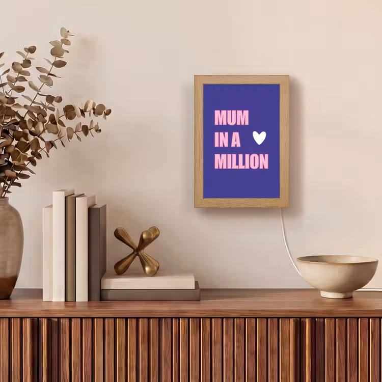 Moeder - Tekst - Blauw - Hartje Light Box met kabel (Tafellamp) klein -sfeer2