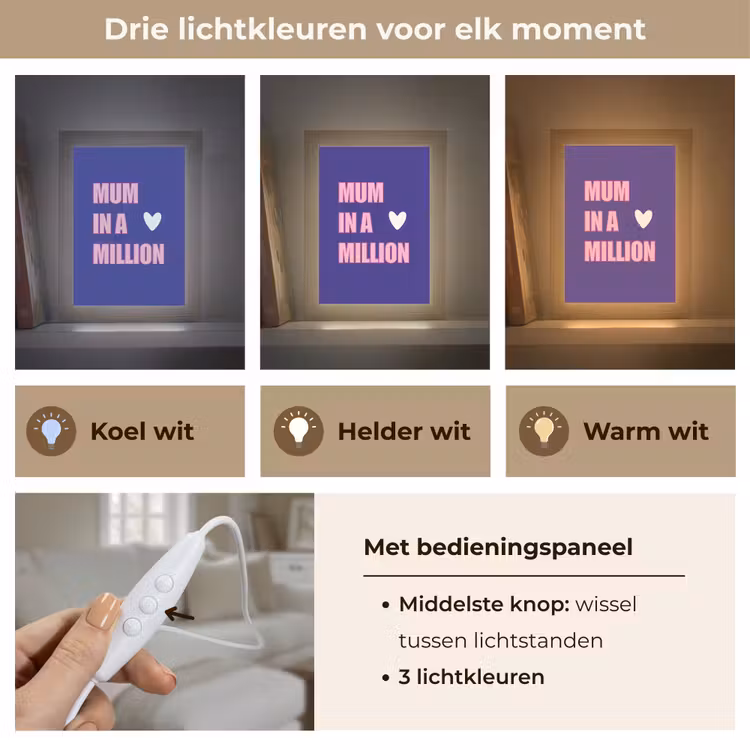 Moeder - Tekst - Blauw - Hartje Light Box met kabel (Tafellamp) klein -USP_lichtkleurNL