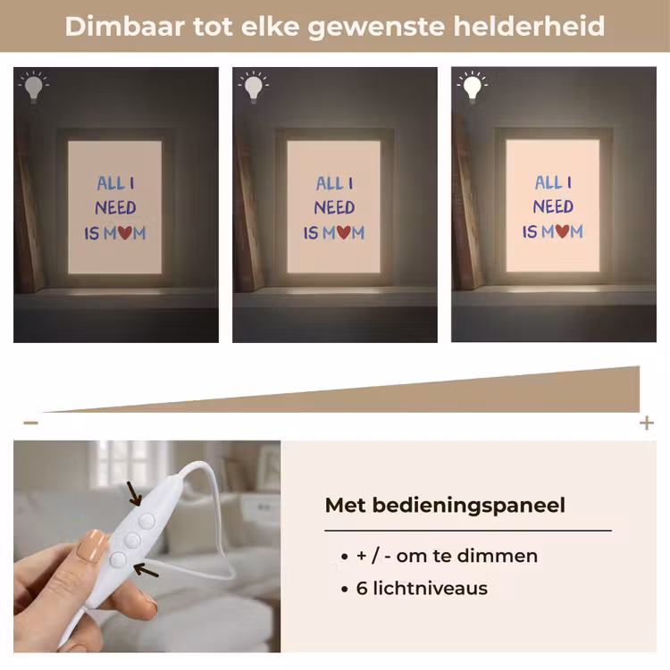 Moeder - Tekst - Hartje - Rood Light Box met kabel (Tafellamp) klein -USP_dimbaarNL