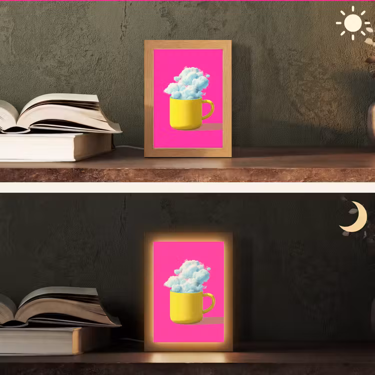 Mok - Wolken - Roze - Minimalitisch Light Box met kabel (Tafellamp) klein -sfeer3