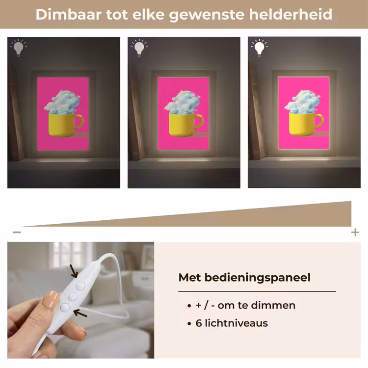Mok - Wolken - Roze - Minimalitisch Light Box met kabel (Tafellamp) klein -USP_dimbaarNL