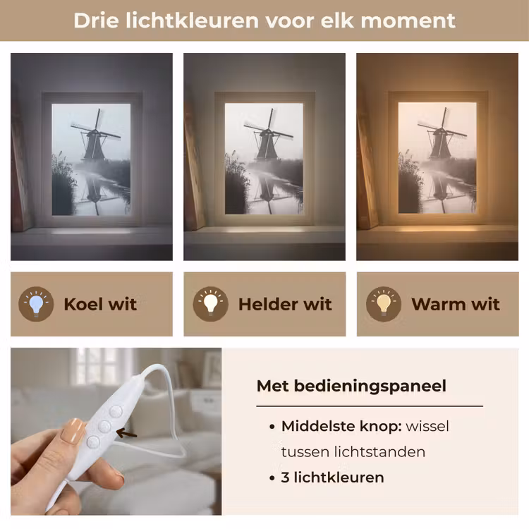 Molen - Weerspiegeling - Landschap - Water Light Box met kabel (Tafellamp) klein -USP_lichtkleurNL