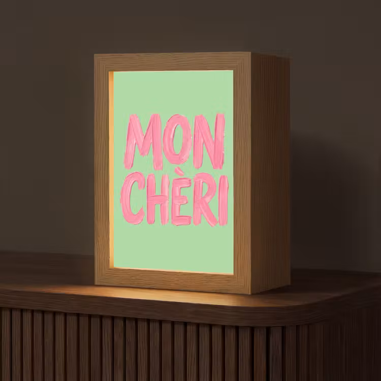 Mon cheri - Groen - Roze Light Box met kabel (Tafellamp) klein -z3d_website