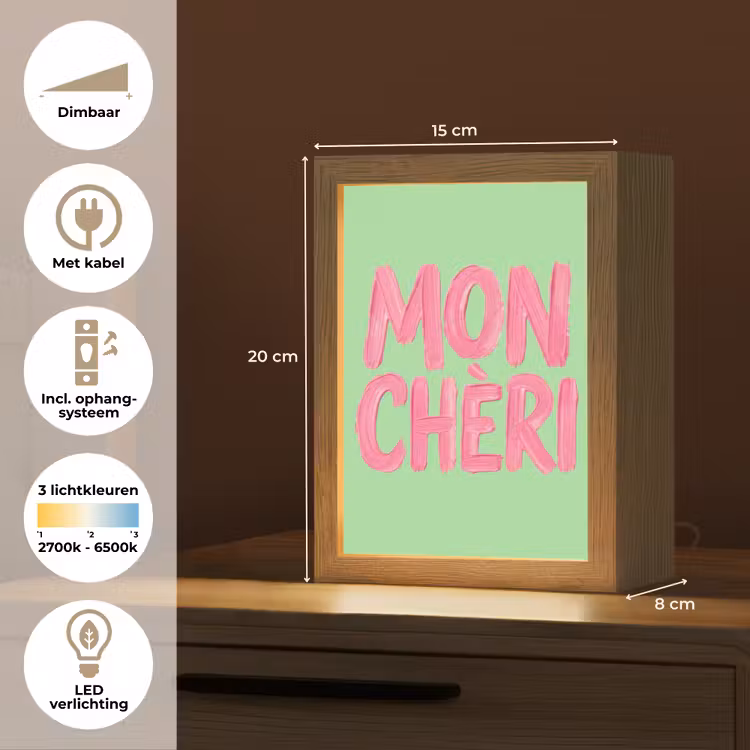 Mon cheri - Groen - Roze Light Box met kabel (Tafellamp) klein -USP_NL