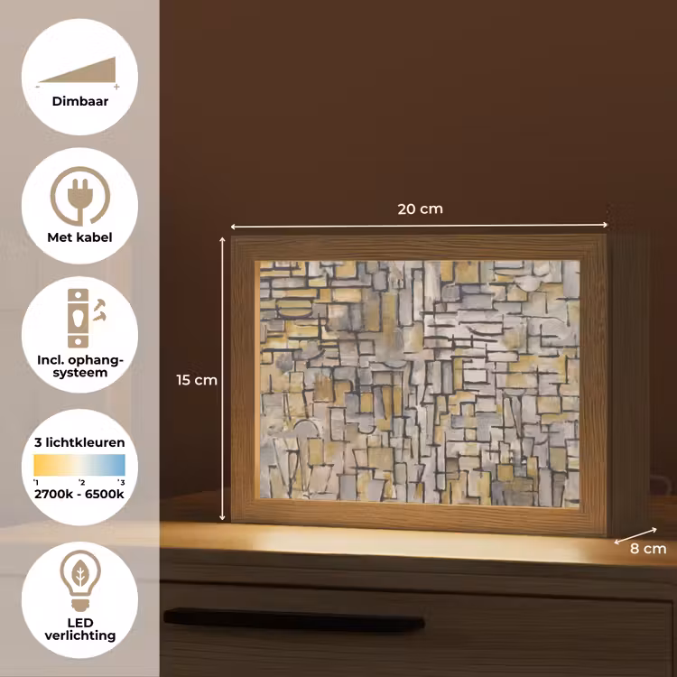 Mondriaan - Kunst - Oude meesters - Tableau I Light Box met kabel (Tafellamp) klein -USP_NL