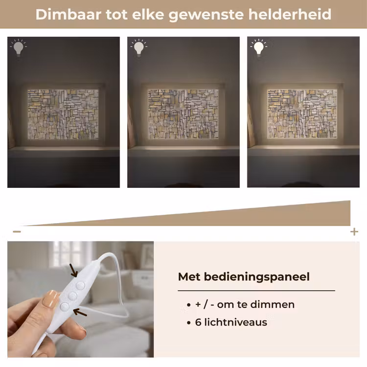 Mondriaan - Kunst - Oude meesters - Tableau I Light Box met kabel (Tafellamp) klein -USP_dimbaarNL