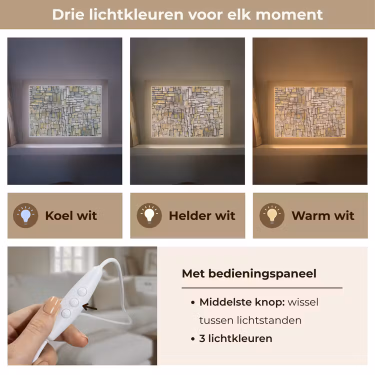 Mondriaan - Kunst - Oude meesters - Tableau I Light Box met kabel (Tafellamp) klein -USP_lichtkleurNL