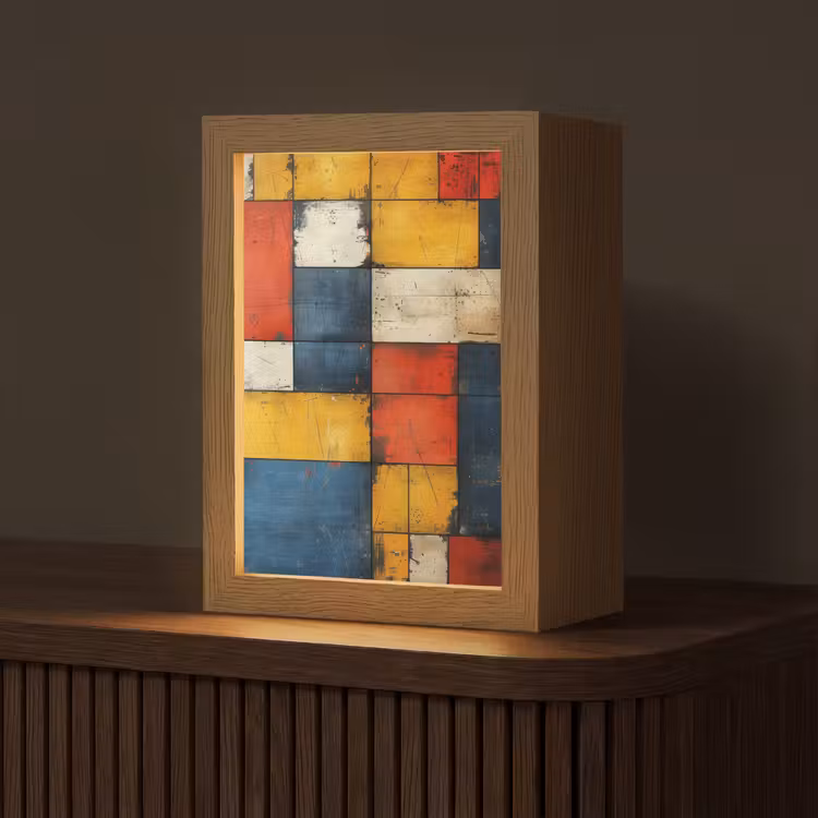 Mondriaan stijl - Kunst - Kleurrijk - Modern Light Box met kabel (Tafellamp) klein -z3d_website