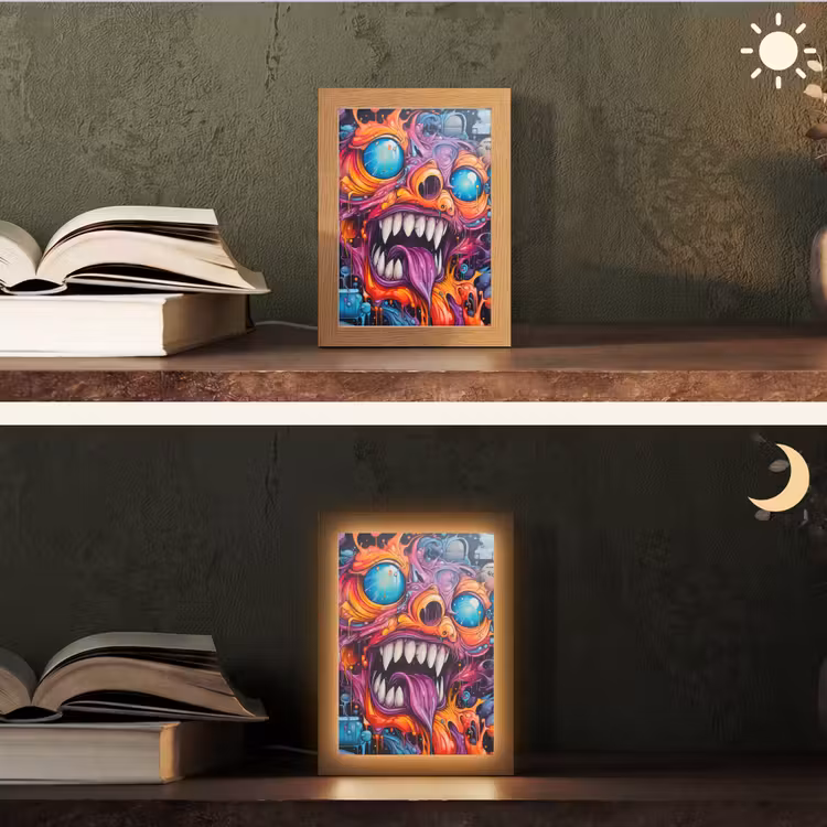 Monster - Graffiti - Kleuren - Oranje Light Box met kabel (Tafellamp) klein -sfeer3