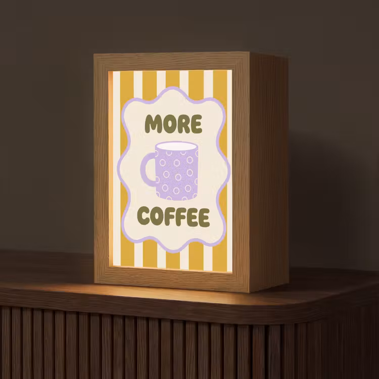 More coffee - Geel - Paars - Strepen - Mok Light Box met kabel (Tafellamp) klein -z3d_website