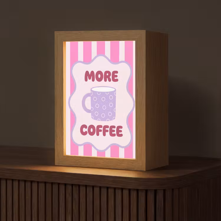 More coffee - Roze - Paars - Strepen - Mok Light Box met kabel (Tafellamp) klein -z3d_website