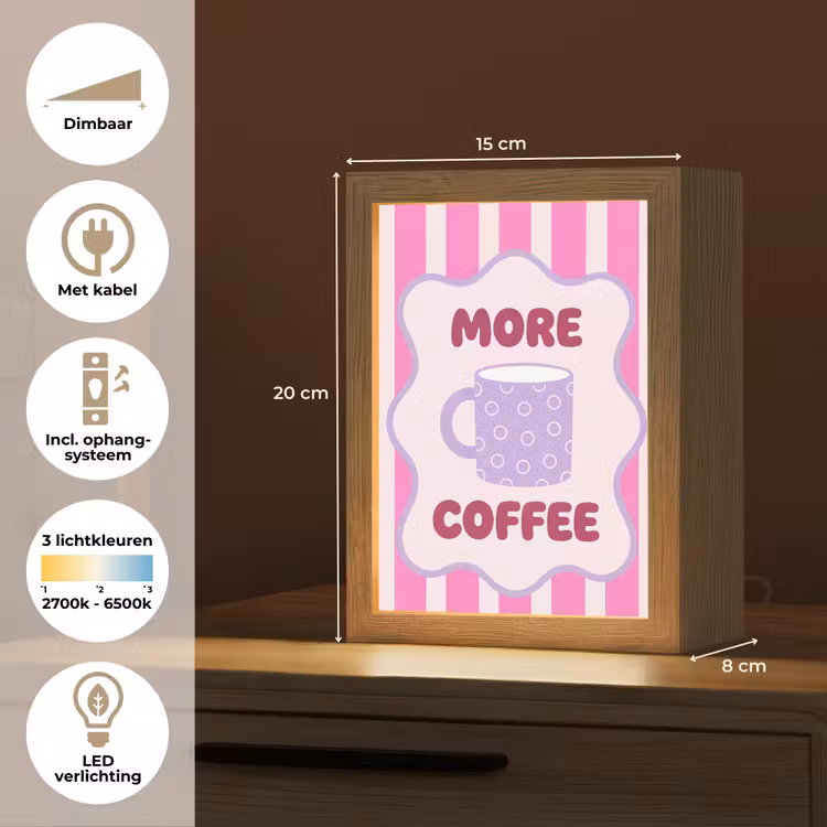 More coffee - Roze - Paars - Strepen - Mok Light Box met kabel (Tafellamp) klein -USP_NL