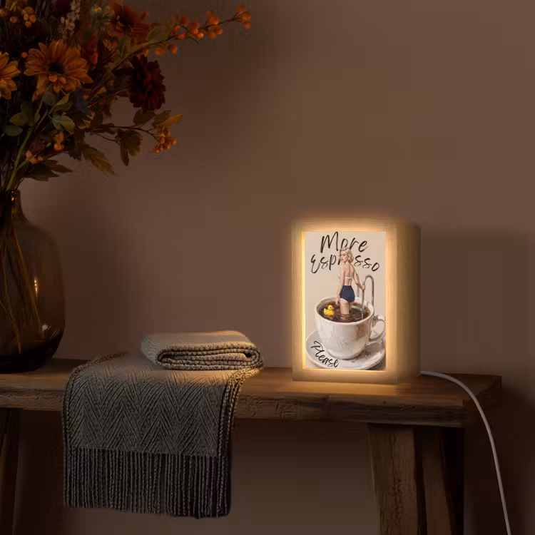 More espresso - Koffie - Eend Light Box met kabel (Tafellamp) klein -sfeer4