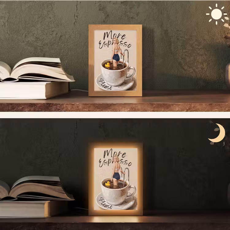 More espresso - Koffie - Eend Light Box met kabel (Tafellamp) klein -sfeer3