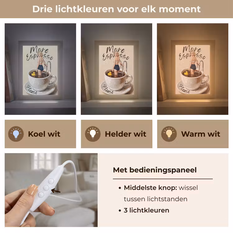 More espresso - Koffie - Eend Light Box met kabel (Tafellamp) klein -USP_lichtkleurNL