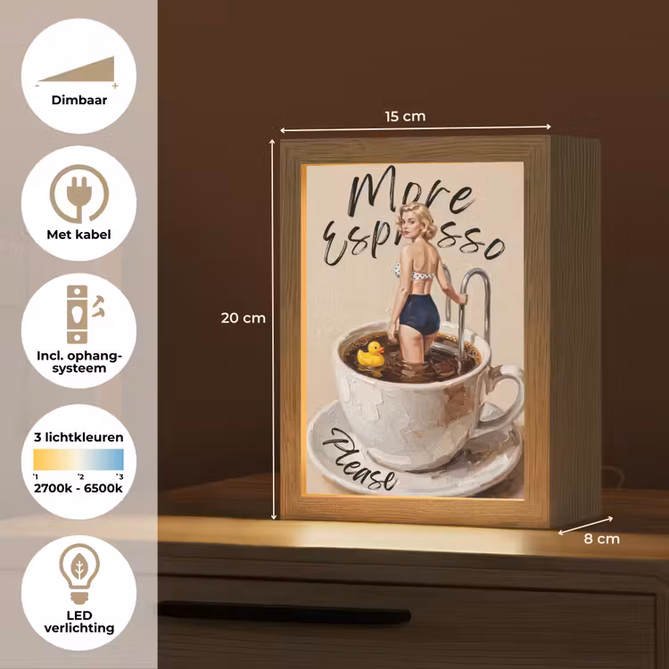 More espresso - Koffie - Eend Light Box met kabel (Tafellamp) klein -USP_NL